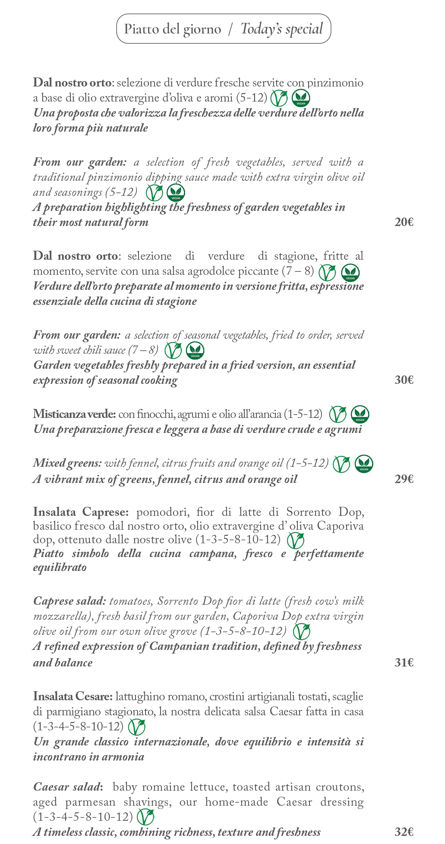 L'Orangerie light lunch favourites menu page 1