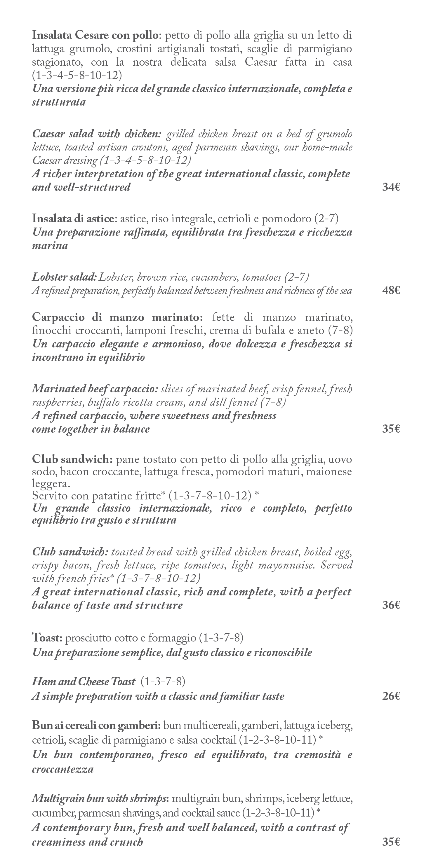 L'Orangerie light lunch favourites menu page 2