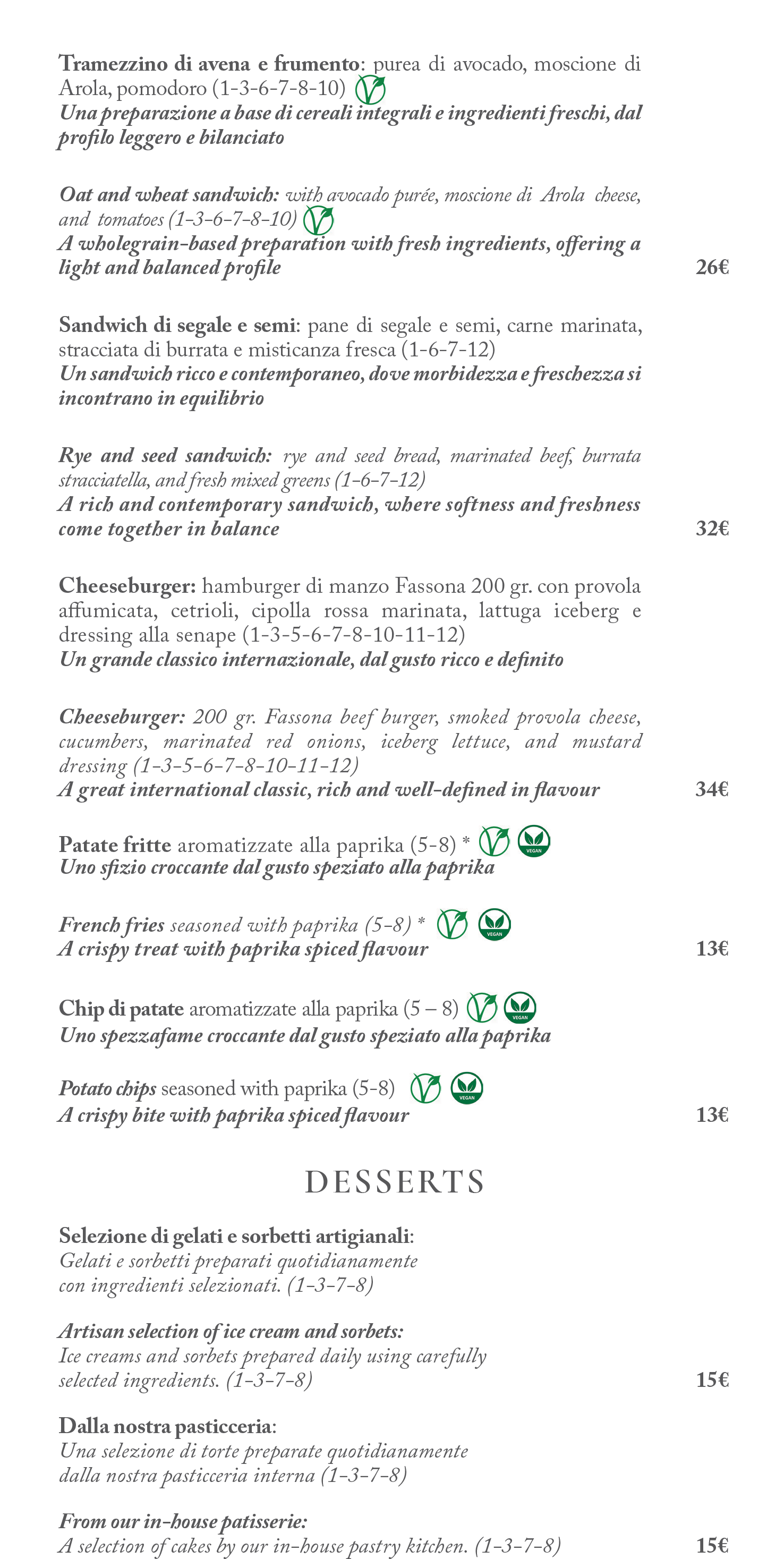 L'Orangerie light lunch favourites menu page 3